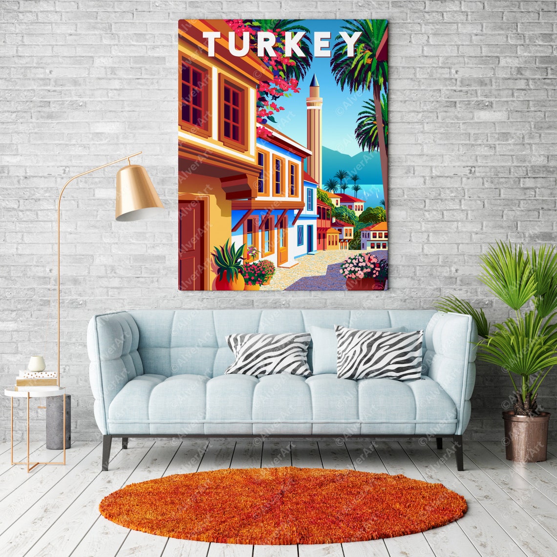 Turkey Old Town Street Minaret Ottoman Houses Coastal Travel Poster - Image 2