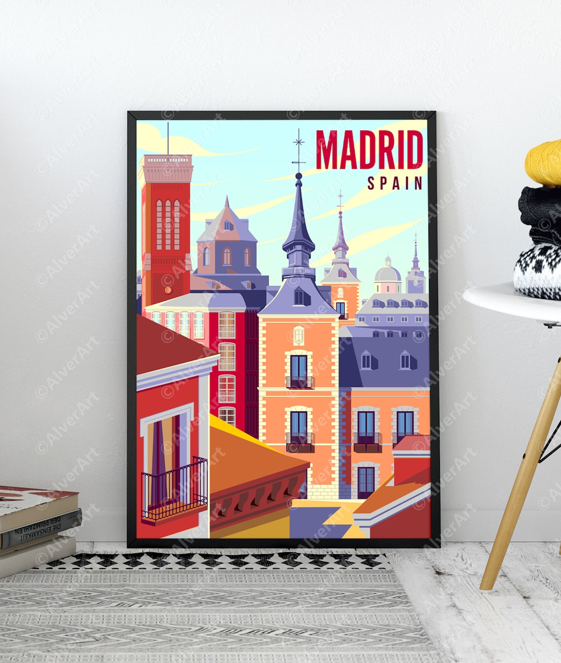 Madrid Spain Travel Poster With Plaza Mayor Rooftops and Church Spires - Image 2