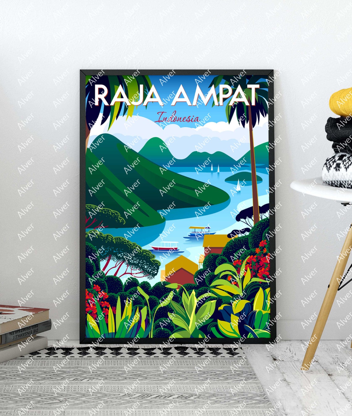 Raja Ampat Indonesia Emerald Islands Lagoon Boats Tropical Poster - Image 2