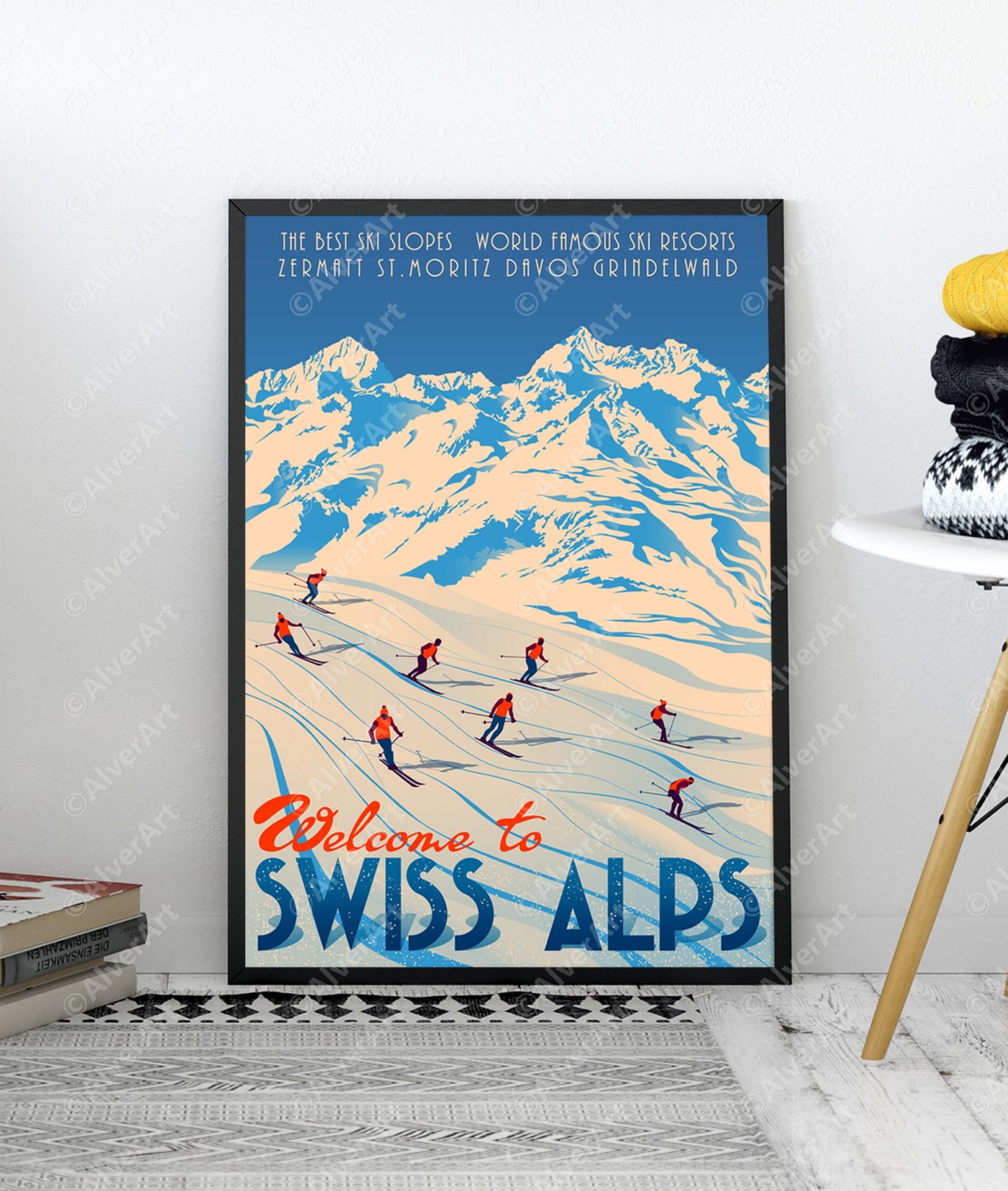 Swiss Alps Retro Ski Zermatt St Moritz Davos Mountains Poster - Image 2