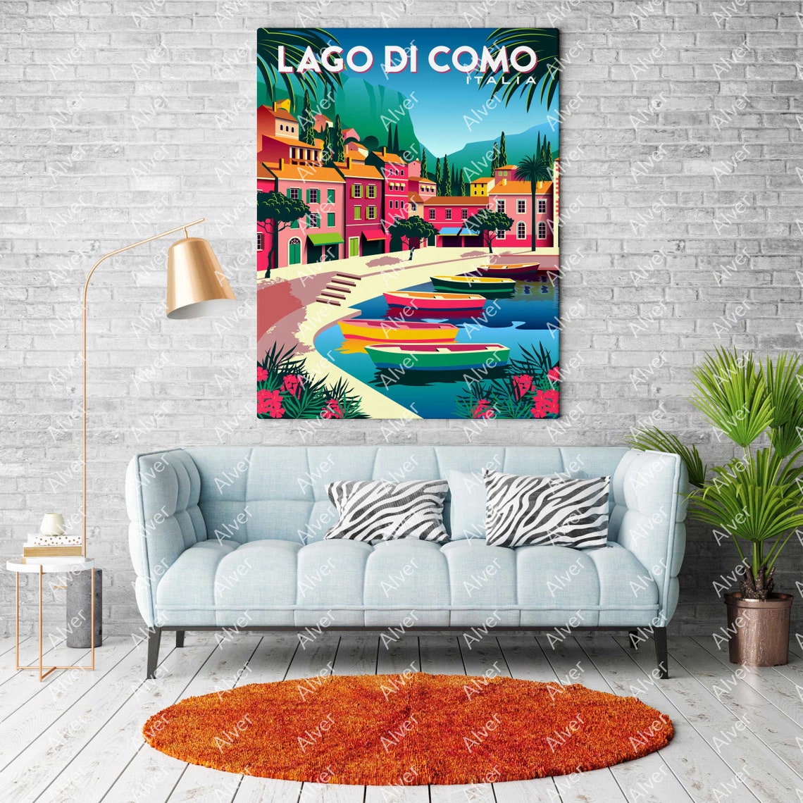 Lago di Como Italia Lakeside Village Colorful Rowboats Poster - Image 2