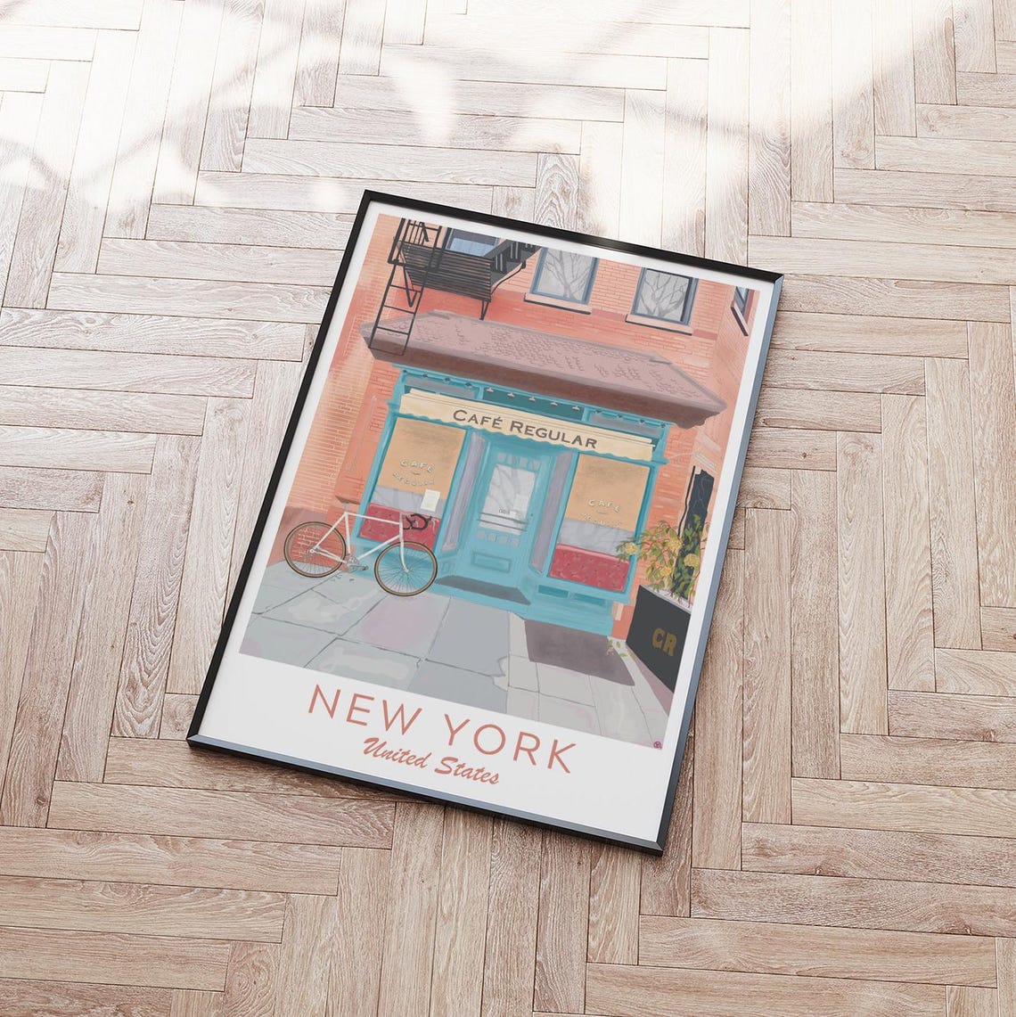New York Cafe Illustration New York Coffeeshop Print Brooklyn Poster New York Print Greenwich Village Art New York City Wall Art - Image 2