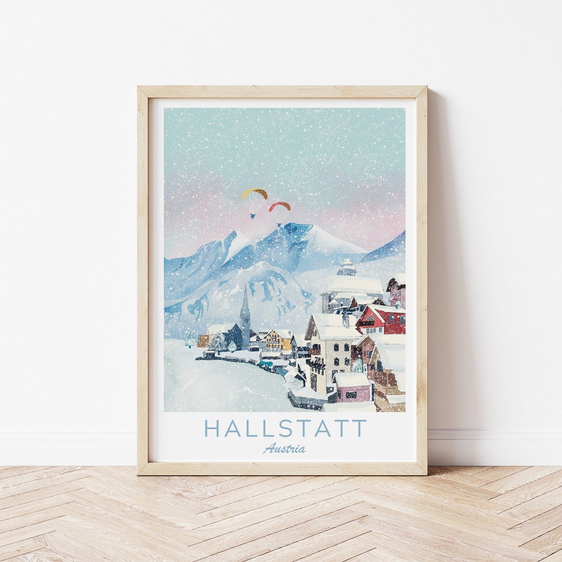 Austria Travel Print Christmas In Austria Winter Travel Art Winter Holiday Print Christmas Travel Print Ski Resort Print Christmas - Image 2