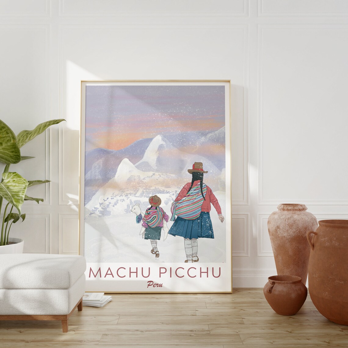 Peru Machu Picchu Travel Poster Machu Picchu Poster Alpaca Machu Picchu Print Peru Travel Art Alpaca In Peru Peruvian Girls In Snow - Image 2