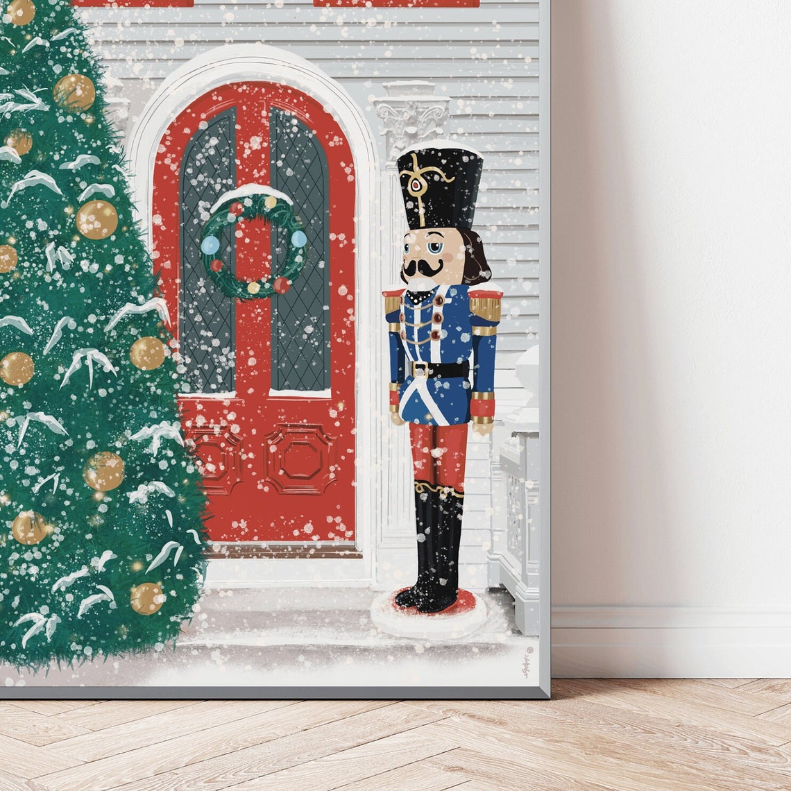 Christmas Nutcracker Soldier Red Door Wreath Snowy Holiday Poster - Image 2
