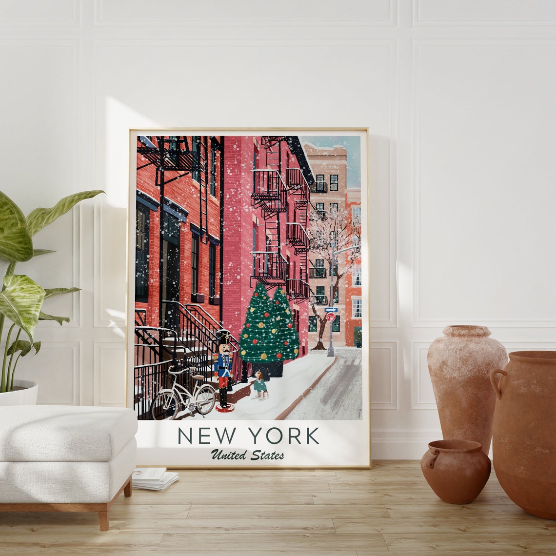 Christmasthe Village Ny Poster New York Poster The Village Poster New York Illustration New York Art Print Greenwhich Village New York - Image 3