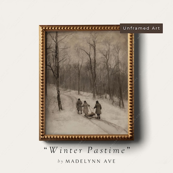 Vintage Winter Snowy Forest Walk Art Print