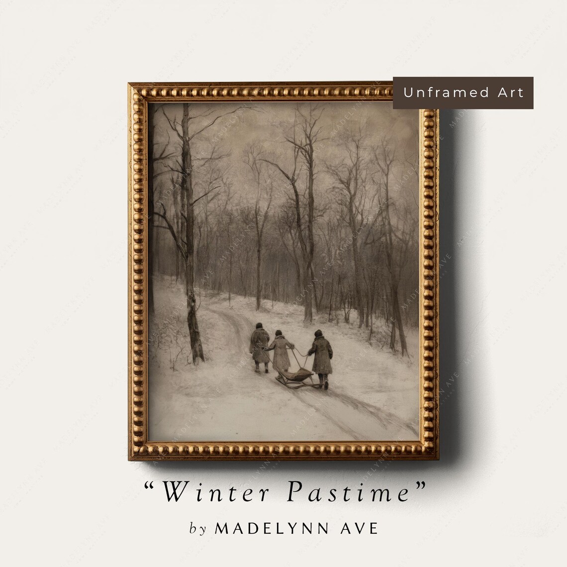 Vintage Winter Snowy Forest Walk Art Print
