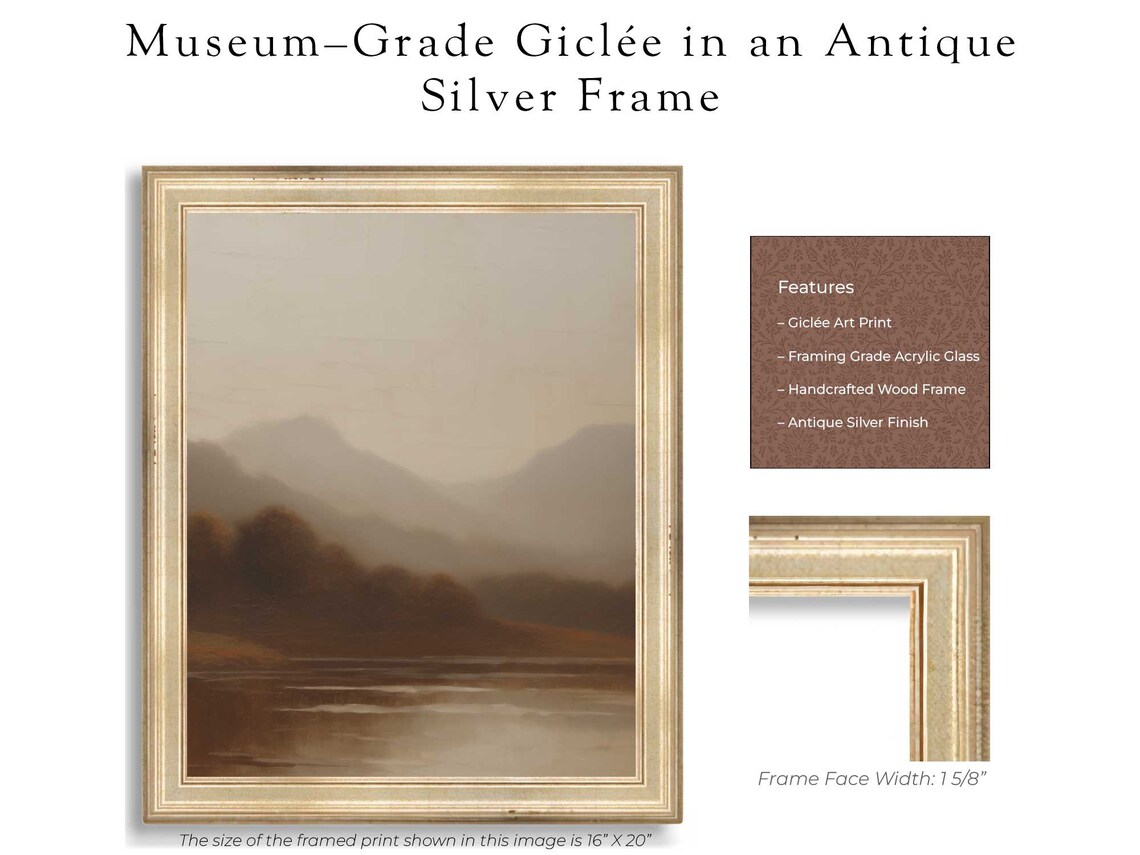 Vintage Moody Lake Landscape Oil Painting Art Print - Image 2