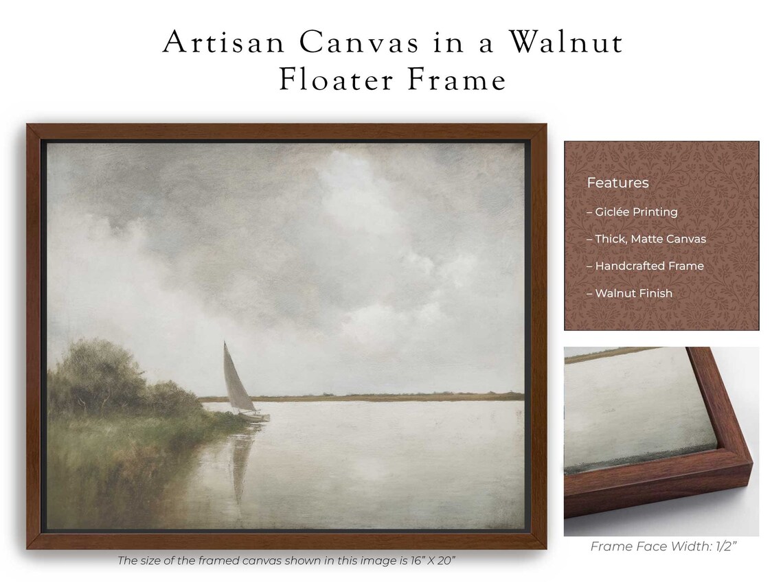 Vintage Lakeside Sailboat Art Print, Coastal Lake - Image 5