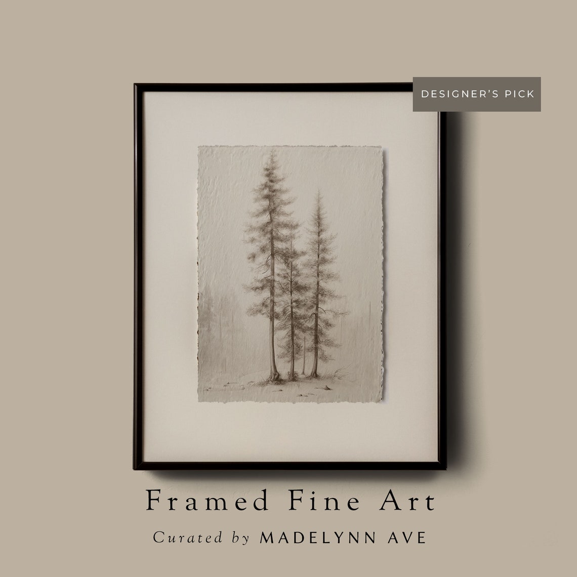 Sepia Pine Tree Sketch Group of Three Pines Cabin Art Poster