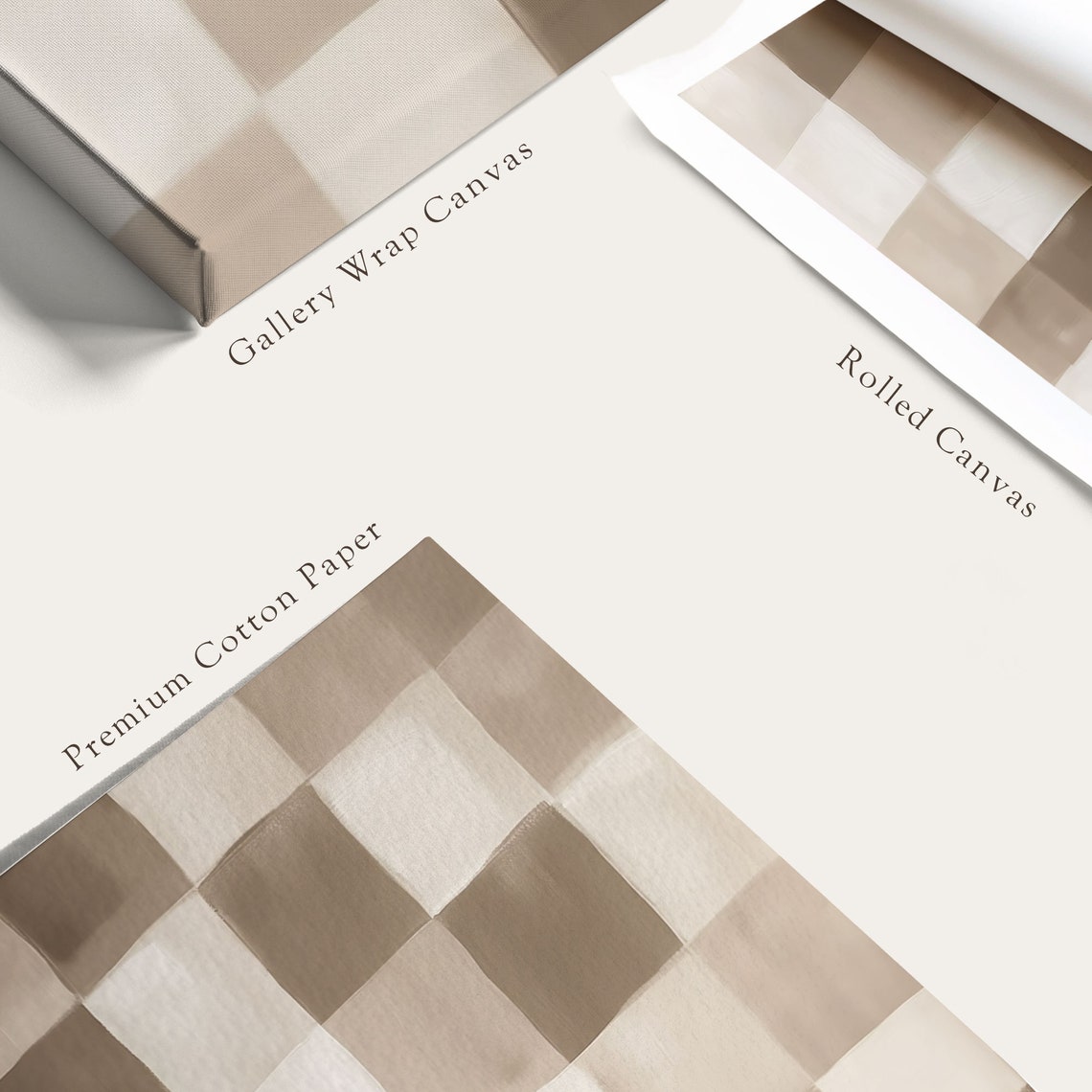 Beige Checkered Buffalo Plaid Neutral Abstract Modern Wall Art - Image 5