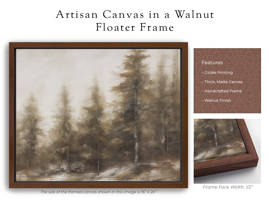 Framed Winter Pine Forest Neutral Landscape Nature Art Poster - Image 5