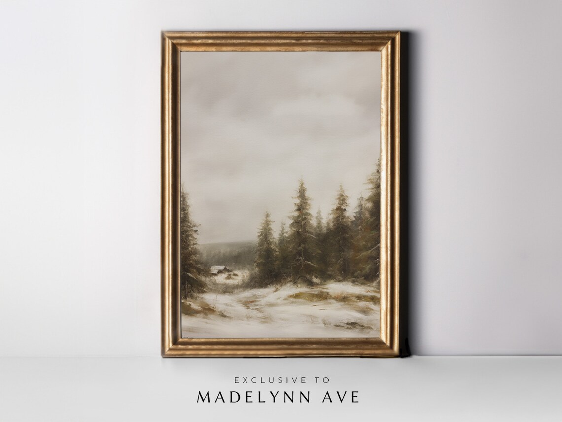 Winter Pine Forest Christmas Art Print, Rustic Landscape