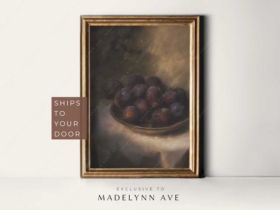 Moody Fruit Bowl Still Life, Vintage Kitchen Art Print