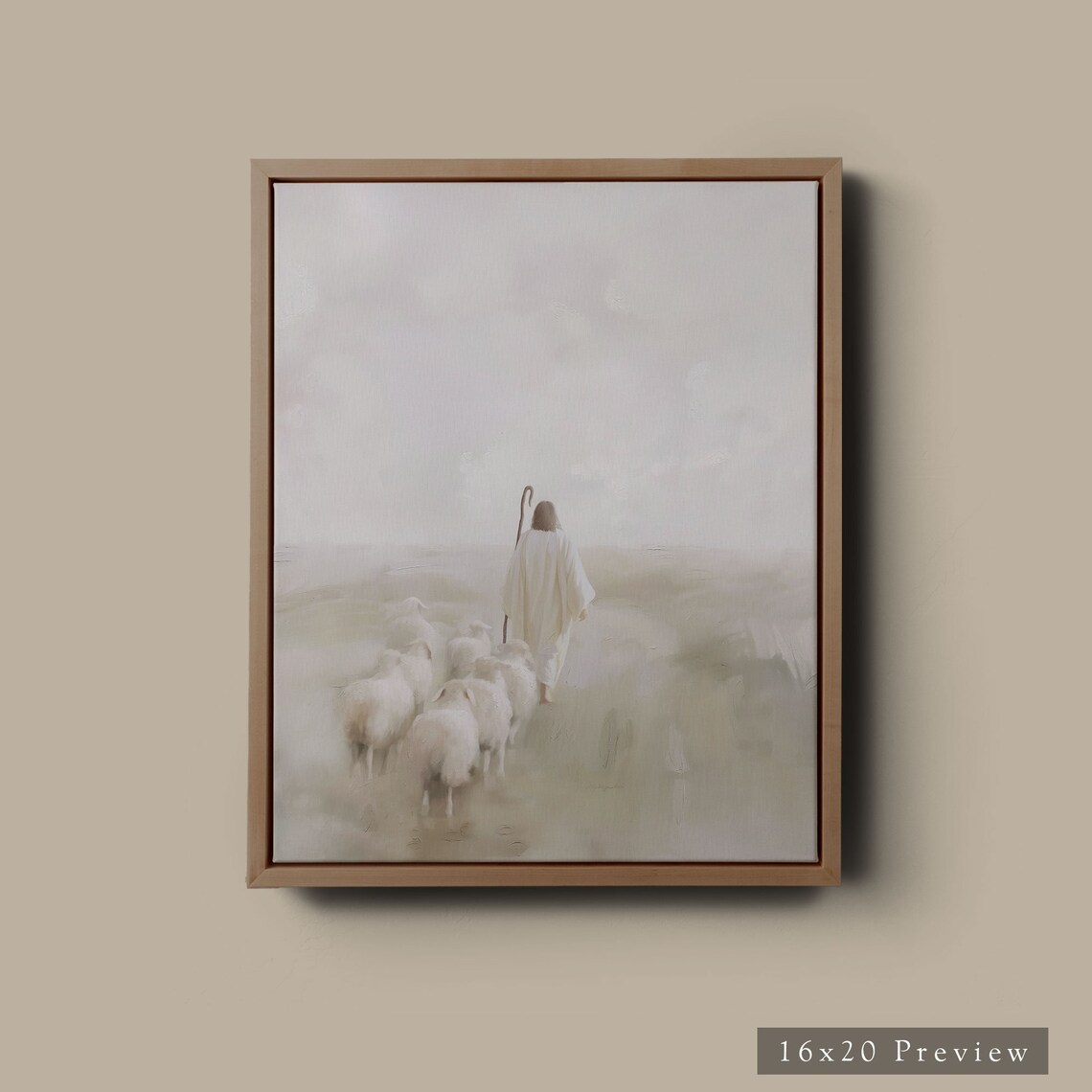 Minimalist Jesus and Sheep Art Print, Neutral Christian - Image 5