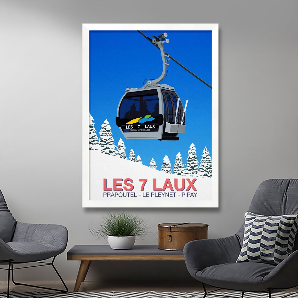Les 7 Laux Gondola French Alps Cable Car Vintage Ski Art Poster - Image 2