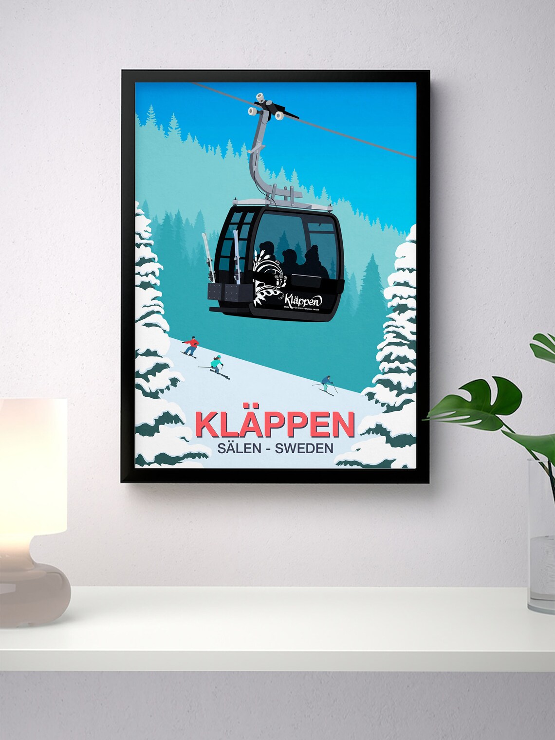 Klappen Ski Resort Poster with Gondola and Skiers Salen Sweden Peaks - Image 4