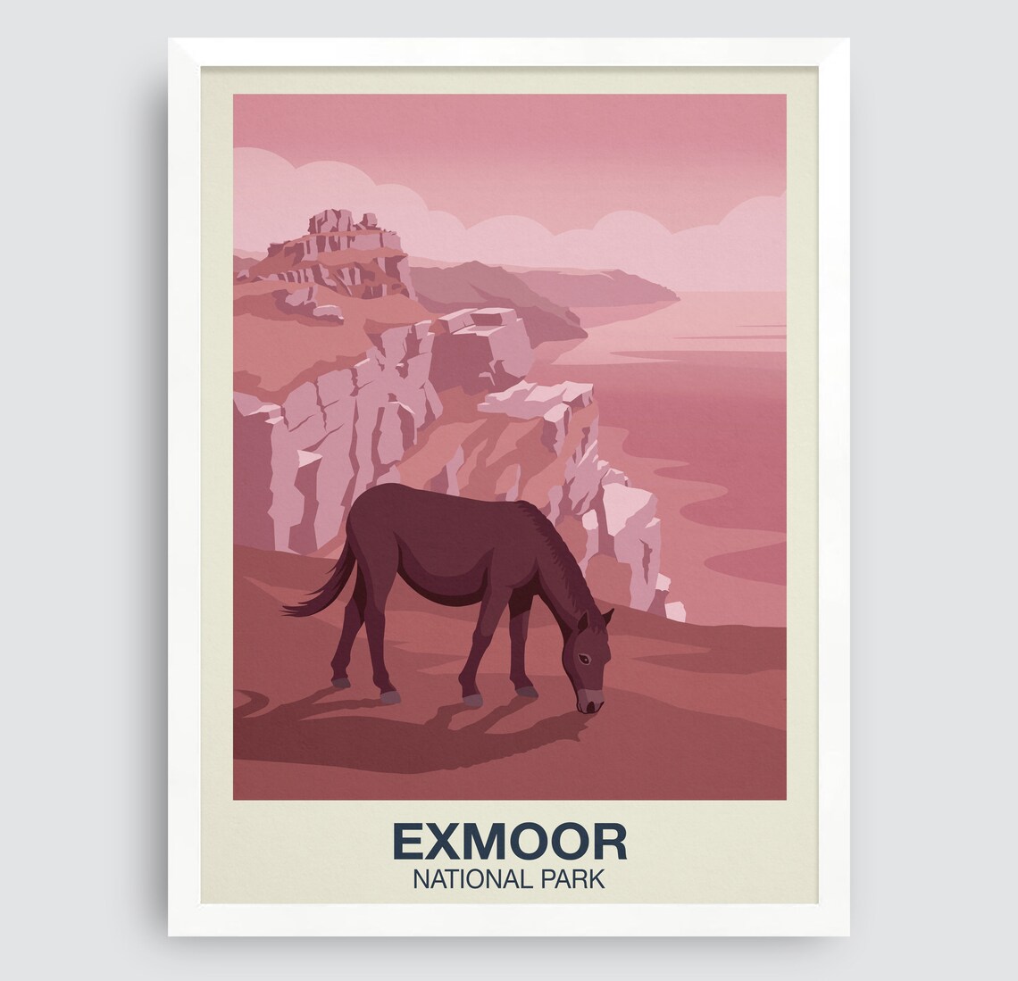 Exmoor National Park Travel Poster Pink Coastal Cliffs Pony Art - Image 4