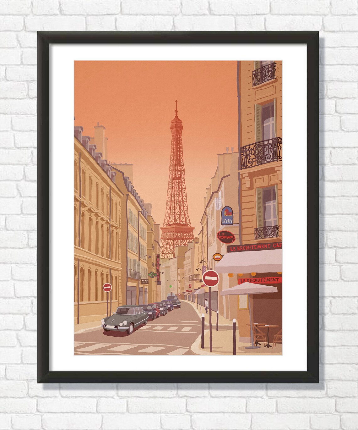 Paris France Eiffel Tower Sunset Street Cafe Scene Art Print