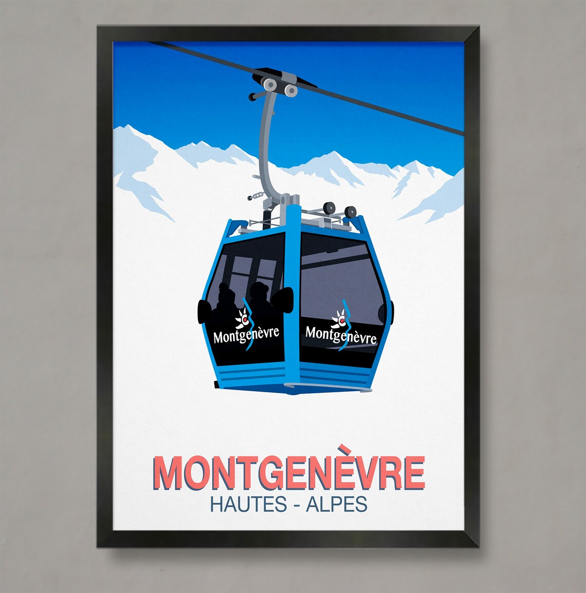 Montgenevre Hautes Alpes Blue Gondola Cable Car French Alps Ski Poster