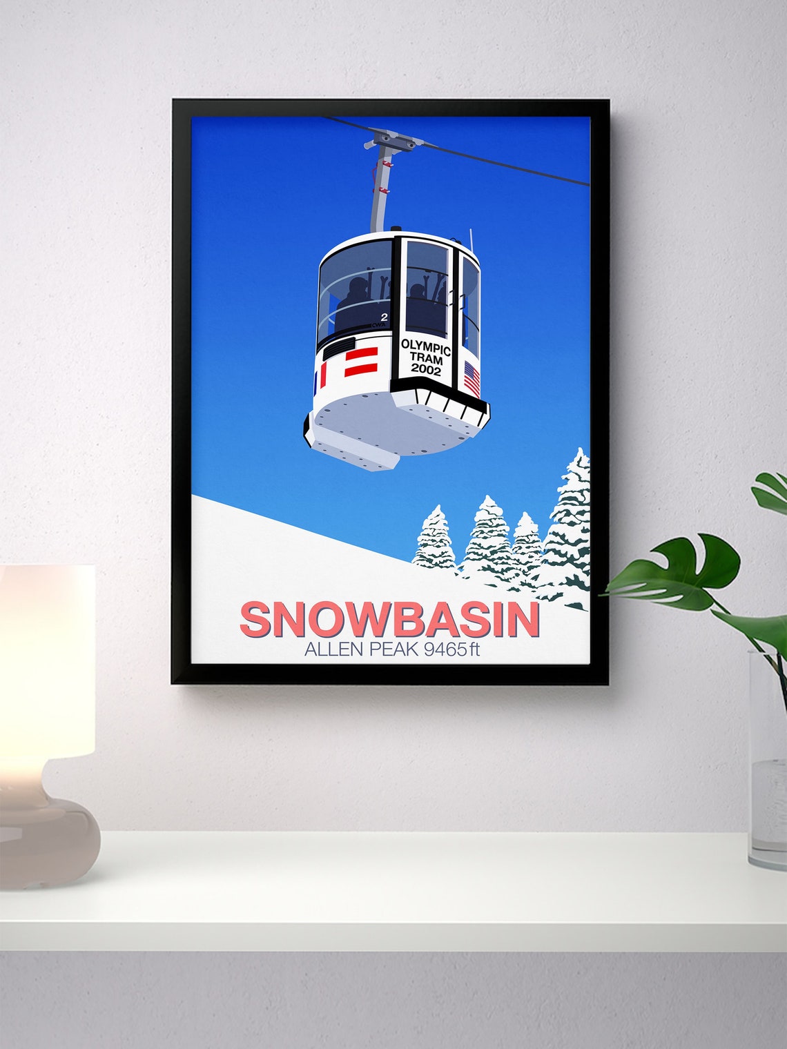 Snowbasin Allen Peak Olympic Tram 2002 Utah Retro Ski Art Poster - Image 4