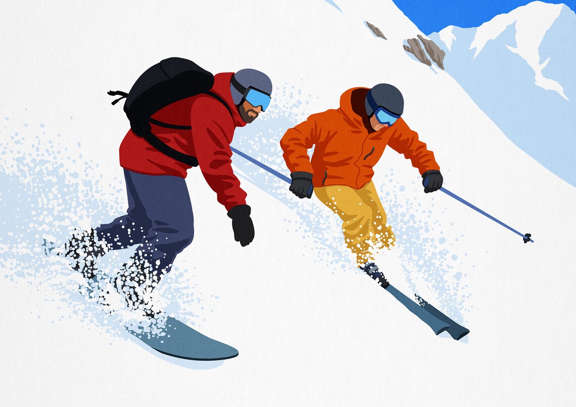 Courchevel Ski Poster with Skier and Snowboarder Chalet Savoie France - Image 2