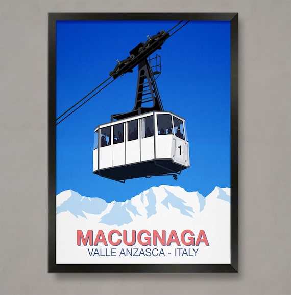 Macugnaga Ski Resort Travel Poster, Mountain Landscape