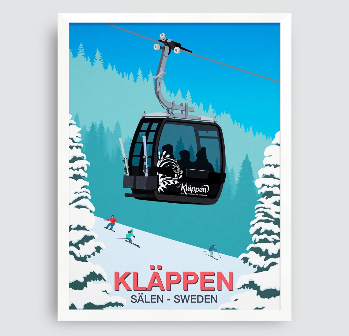 Klappen Ski Resort Poster with Gondola and Skiers Salen Sweden Peaks - Image 3