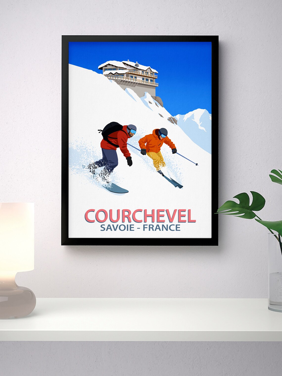 Courchevel Ski Poster with Skier and Snowboarder Chalet Savoie France - Image 4