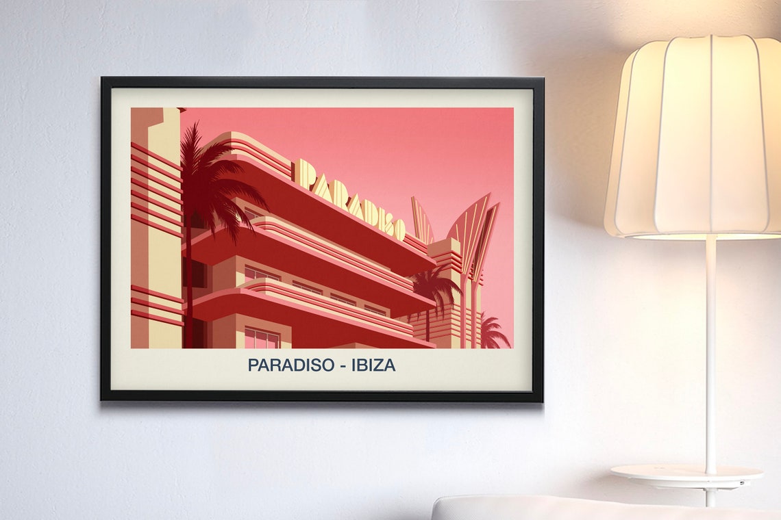 Paradiso Ibiza Nightclub Poster Art Deco Hotel Palms Pink Artwork - Image 4