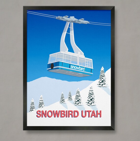 Snowbird Utah Blue Aerial Tram Cable Car Ski Resort Travel Poster