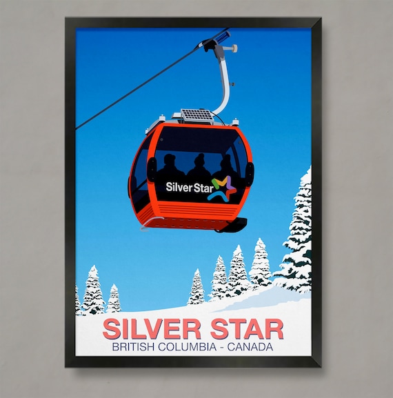 Silver Star British Columbia Red Gondola Retro Ski Resort Poster