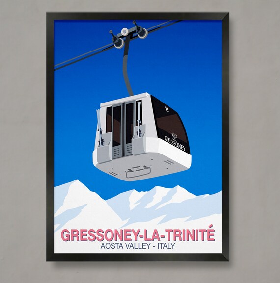 Gressoney La Trinite Aosta Valley Italy White Cable Car Ski Poster