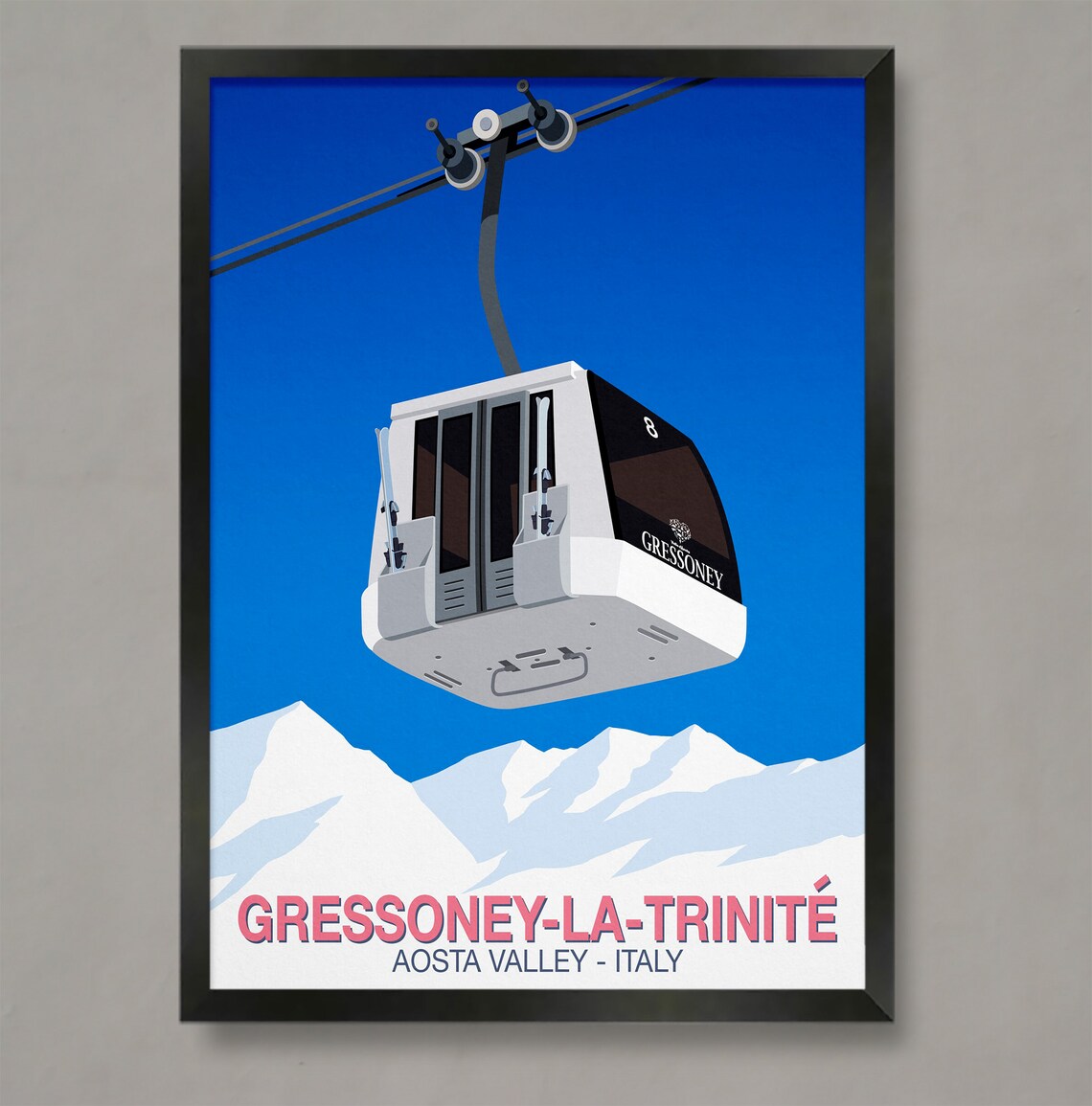 Gressoney La Trinite Aosta Valley Italy White Cable Car Ski Poster
