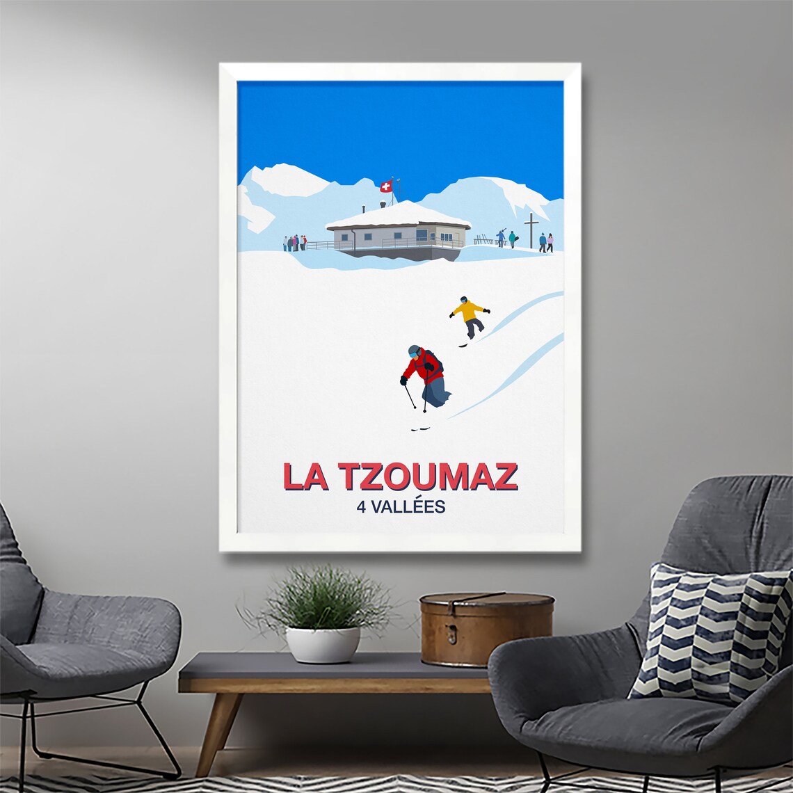 La Tzoumaz Ski Resort Travel Poster, 4 Vallees - Image 2