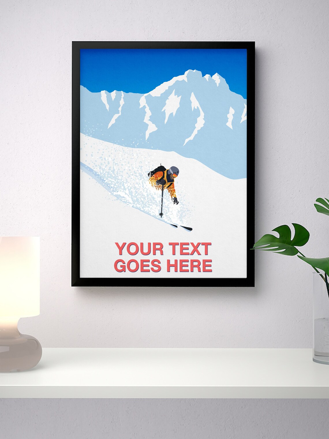 Personalised Ski Art Poster with Custom Text Powder Skier Mountain Scene - Image 4