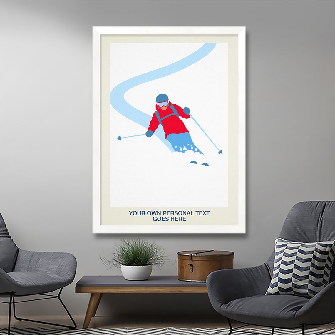 Personalised Minimalist Skier Custom Text Winter Gift Poster - Image 2