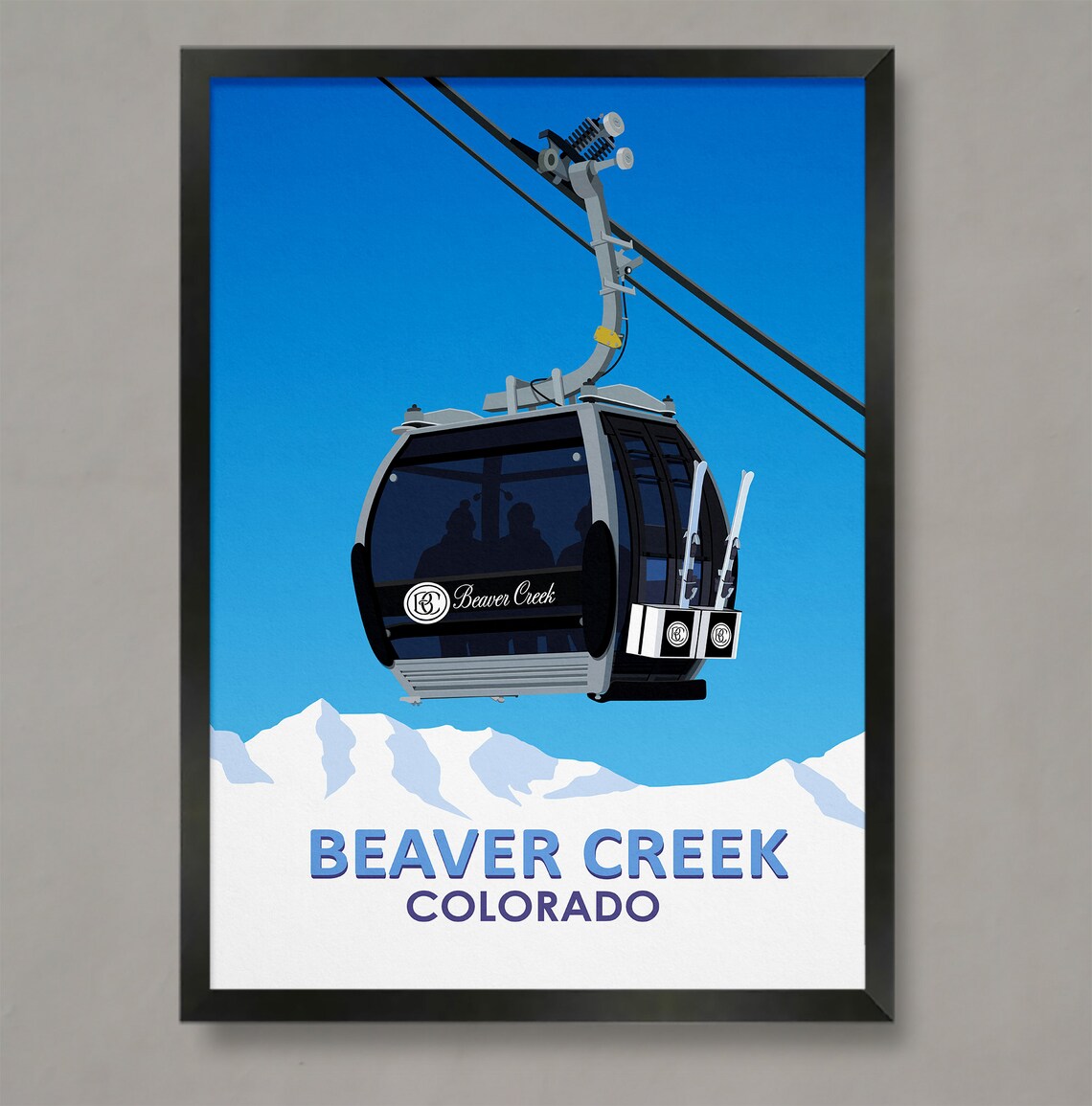 Beaver Creek Colorado Black Gondola Cable Car Ski Resort Travel Poster