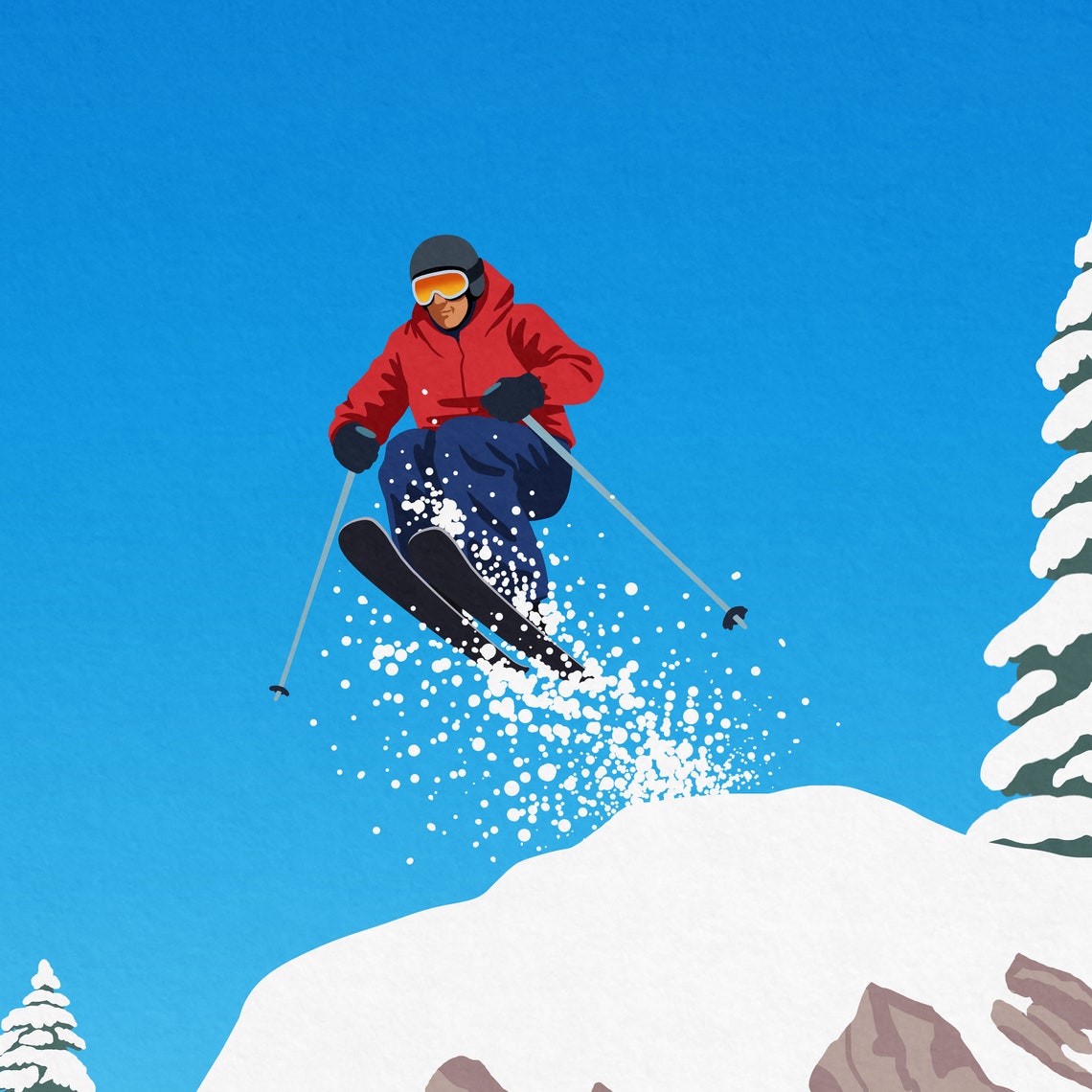 Personalised Ski Poster with Custom Text Skier Jumping Snowy Cliff - Image 2