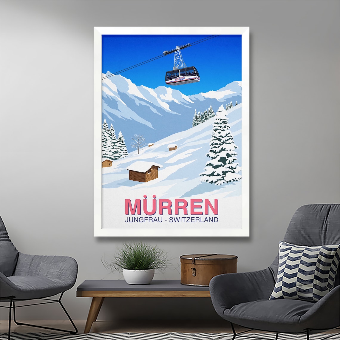 Murren Jungfrau Switzerland Schilthorn Cable Car Ski Resort Poster - Image 2