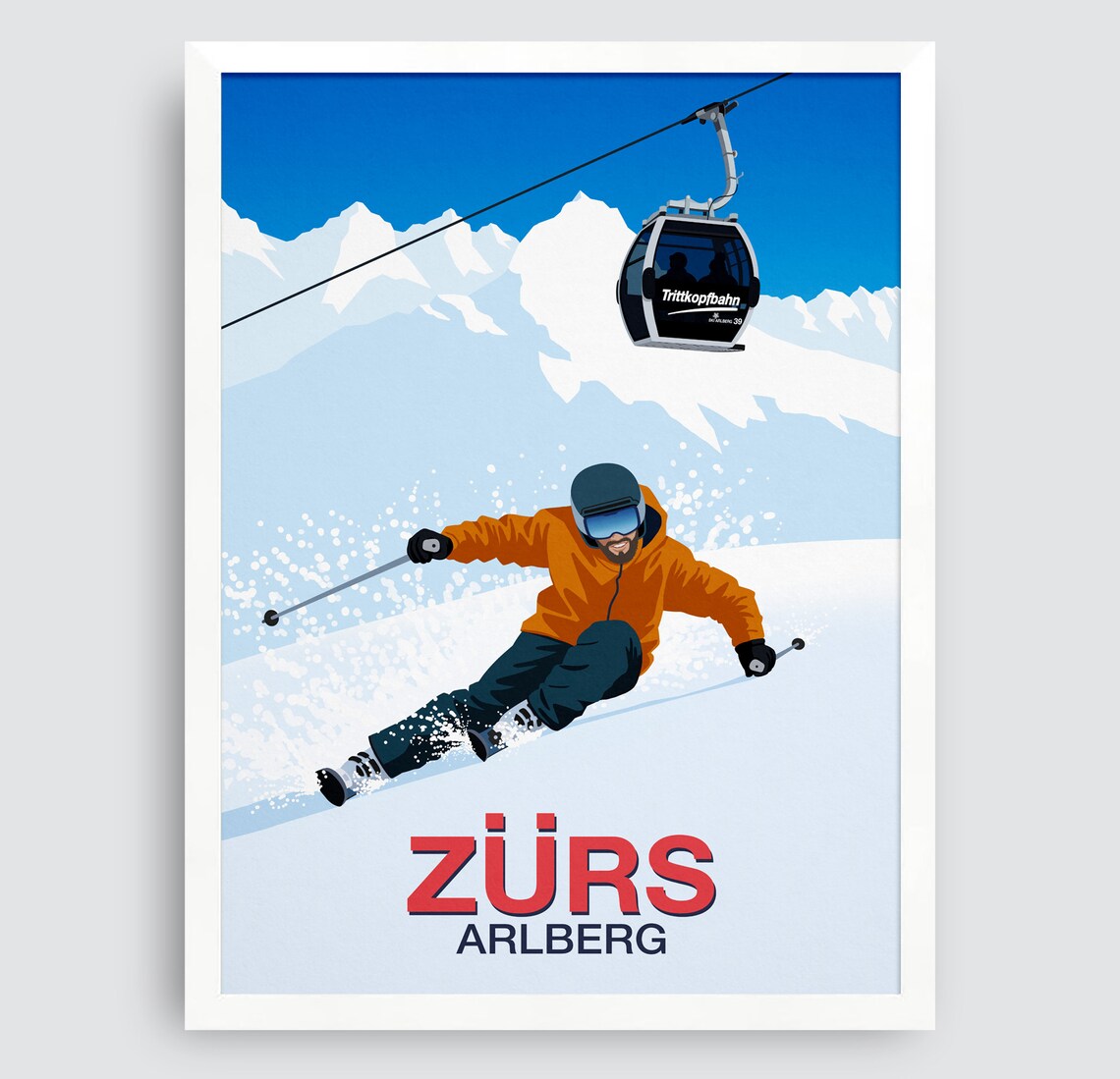 Zurs Arlberg Vintage Trittkopfbahn Gondola Alpine Ski Resort Poster - Image 3