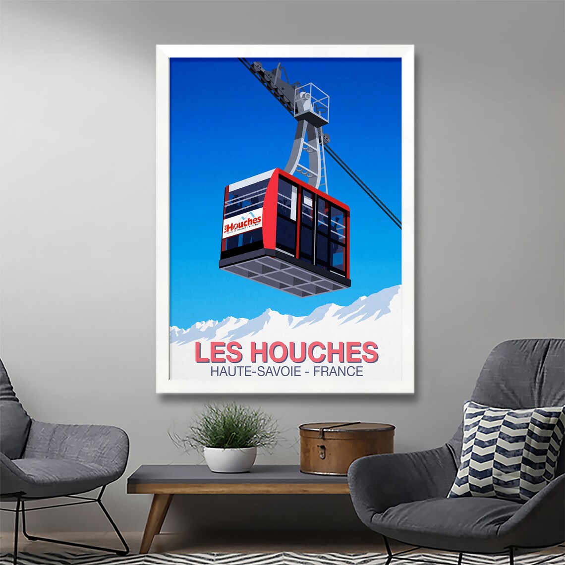 Les Houches Chamonix Mont Blanc Red Cable Car France Ski Poster - Image 3