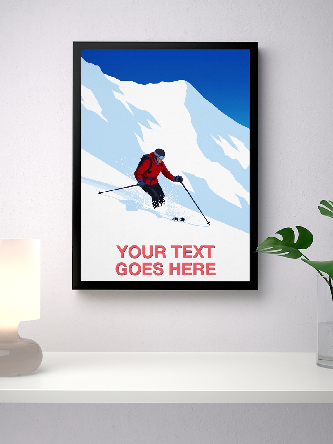 Personalised Ski Art Custom Text Powder Turn Downhill Rider Gift Poster - Image 2