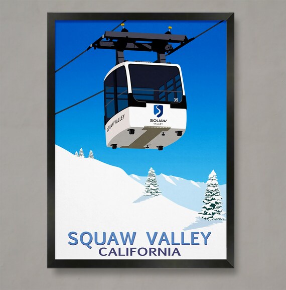 Squaw Valley California White Gondola Ski Resort Travel Poster