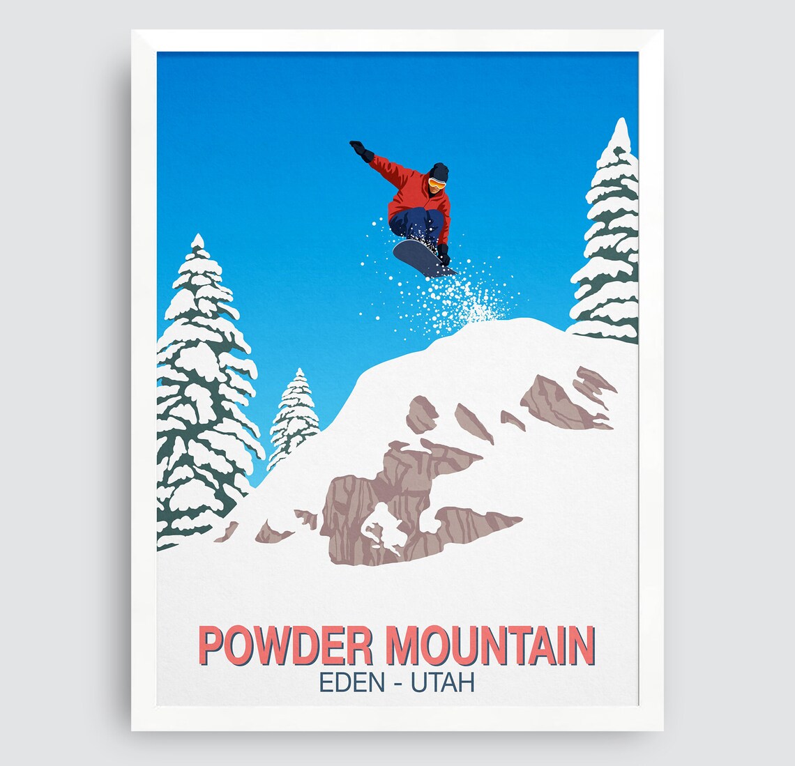 Powder Mountain Snowboard Poster with Jumping Rider Eden Utah Snow - Image 3