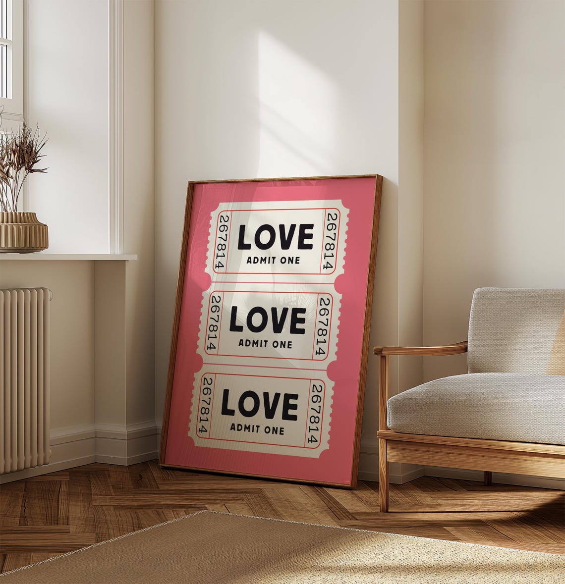 Love Admit One Ticket Stub Trio Vintage Pink Valentines Poster - Image 5