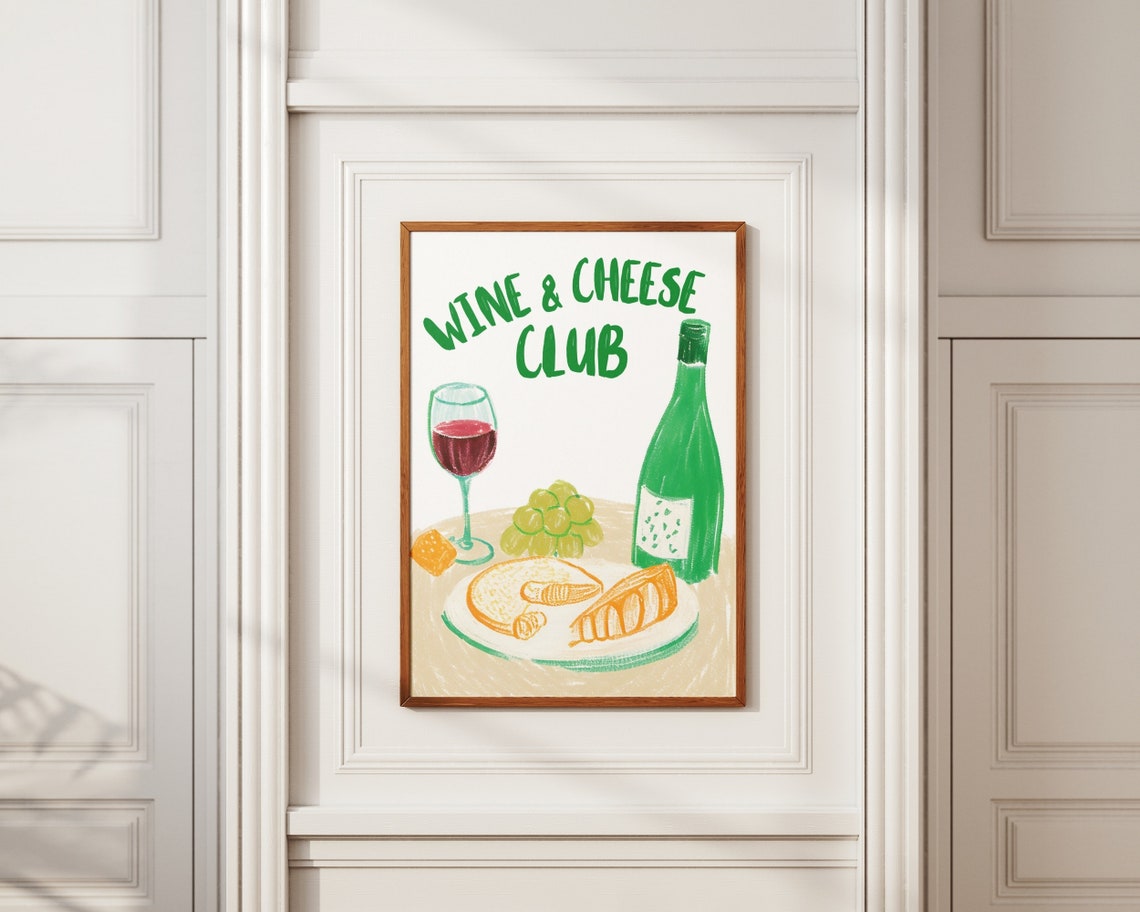 Wine and Cheese Club Green Illustration Kitchen Dining Art Poster - Image 8