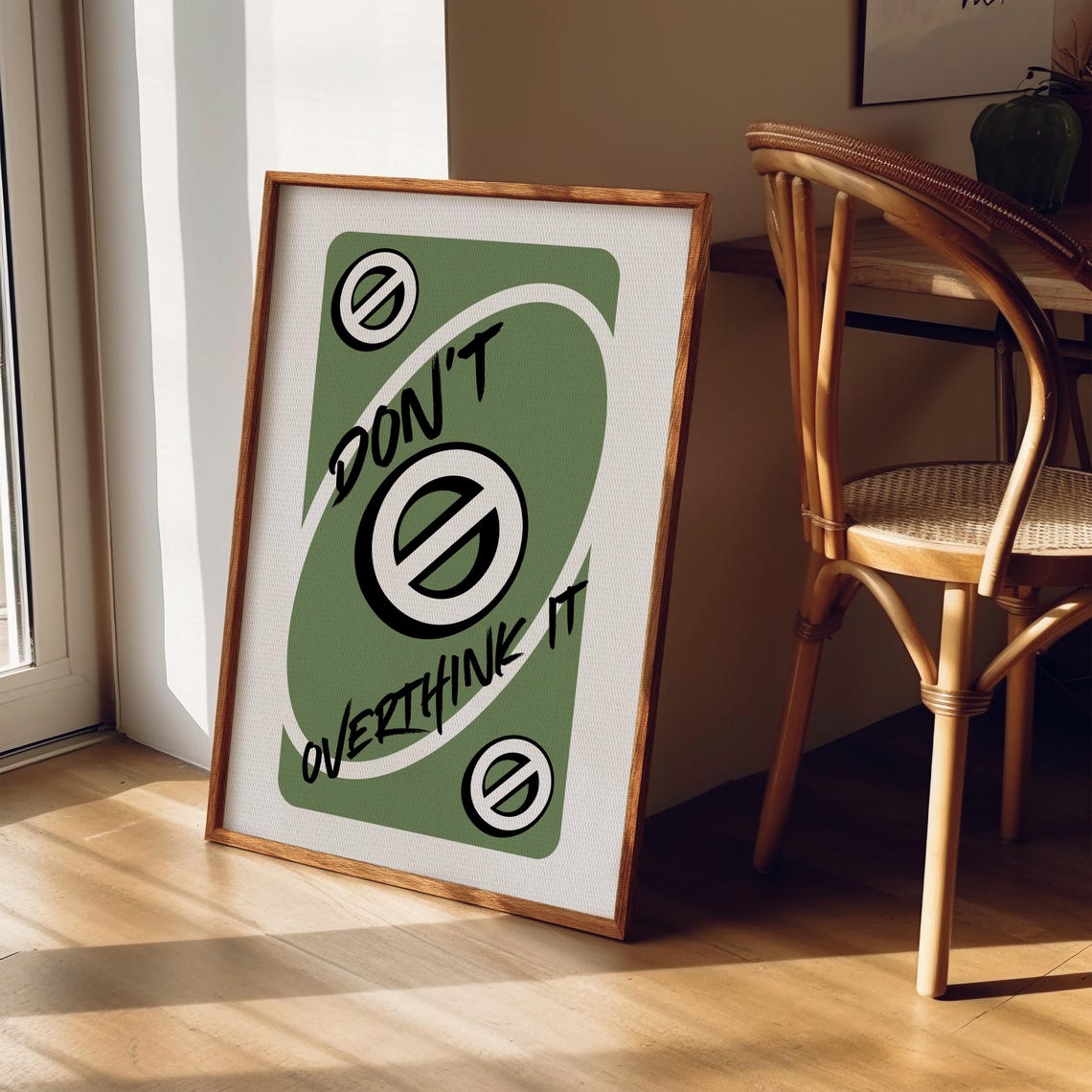 Dont Overthink It Sage Green Playing Card Style Mindset Poster - Image 4