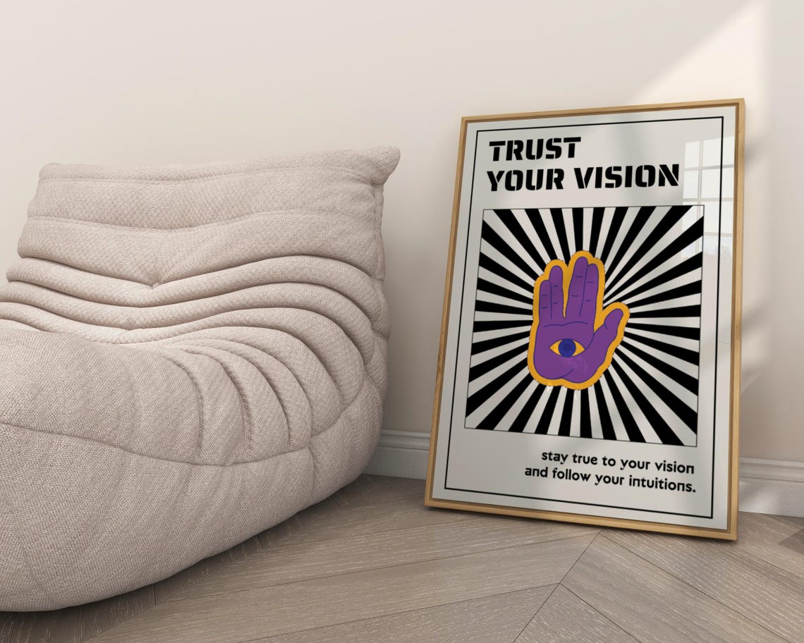 Trust Your Vision Purple Hamsa Hand Evil Eye Sunburst Quote Poster - Image 7